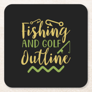 Fishing And Golf Outline Square Paper Coaster