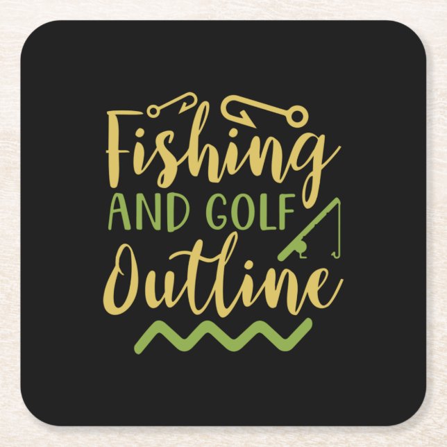 Fishing And Golf Outline Square Paper Coaster (Front)