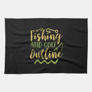 Fishing And Golf Outline Tea Towel