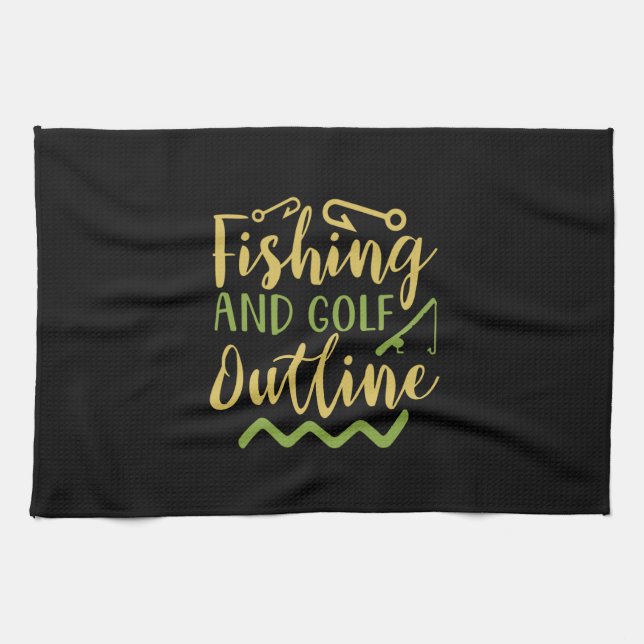 Fishing And Golf Outline Tea Towel (Horizontal)