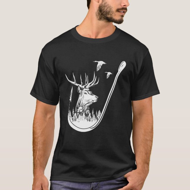 Fishing And Hunting Deer And Duck Hunters Art T-Shirt (Front)