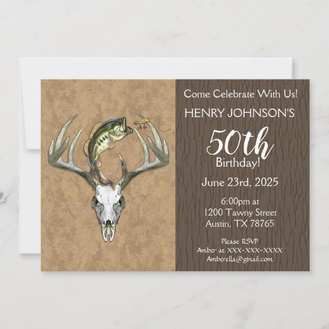 Fishing and Hunting Themed 50th Birthday Invitation (Front)