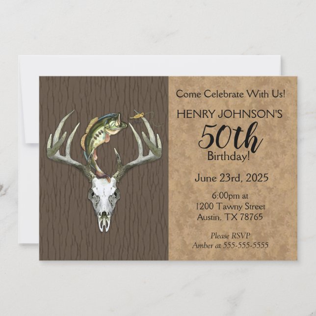 Fishing and Hunting Themed 50th Birthday Invitation (Front)