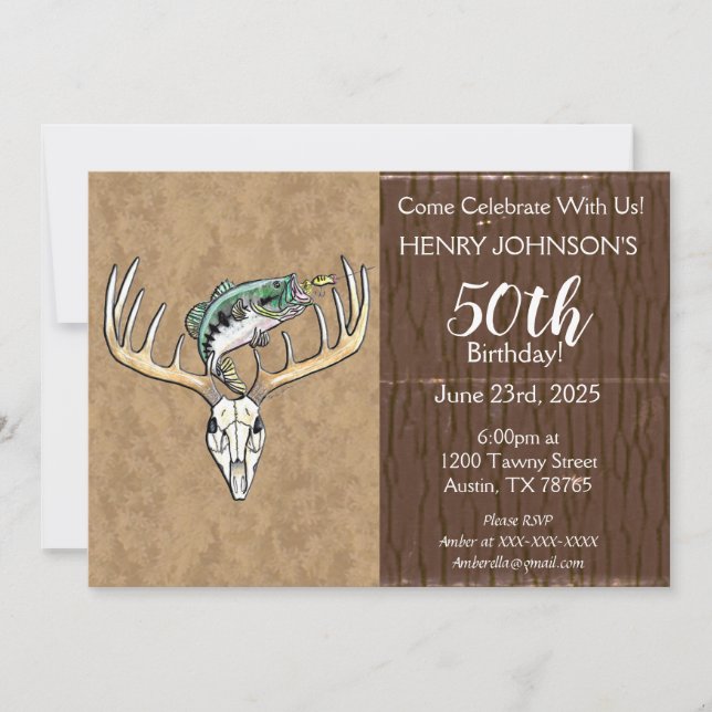 Fishing and Hunting Themed 50th Birthday Invitation (Front)