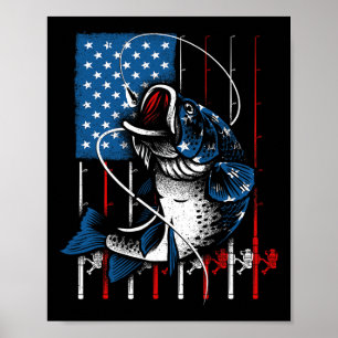 Fishing Art For Men Women American Flag Usa Fishin Poster