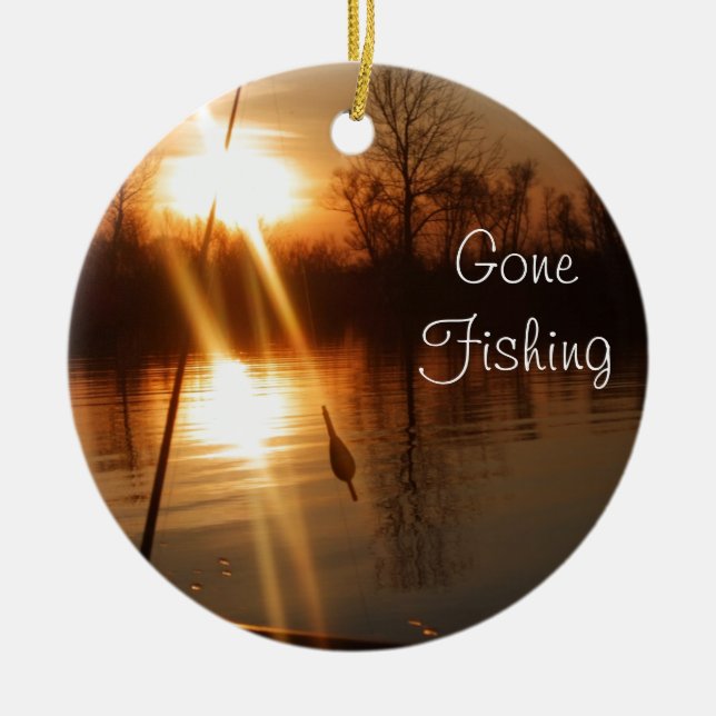 Fishing At Sunset Ceramic Tree Decoration (Front)
