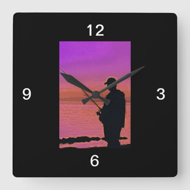 Fishing at Sunset Silhouette Clock (Front)