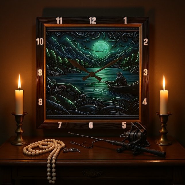 Fishing at Sunset Square Wall Clock (Creator Uploaded)
