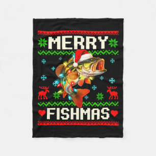 Fishing B Fish Merry Fishmas Fisherman Ugly Christ Fleece Blanket