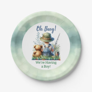 Fishing Baby and Teddy Bear   Baby Shower Paper Plate