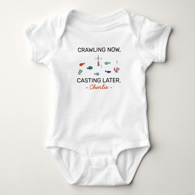 Fishing Baby Crawling Now Casting Later - Angling Bodysuit (Front)