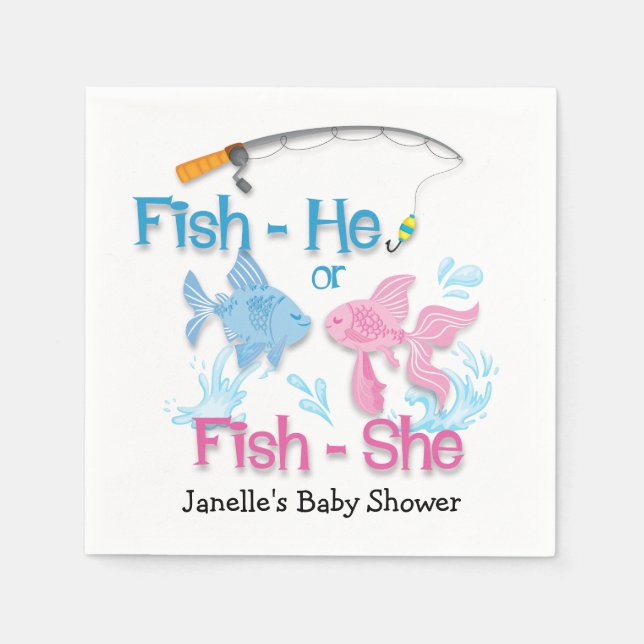 Fishing Baby Reveal Baby Shower  Napkin (Front)