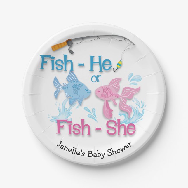 Fishing Baby Reveal Baby Shower Paper Plate (Front)
