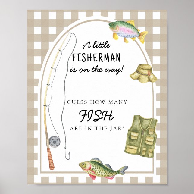 Fishing baby shower - guess how many fish poster (Front)