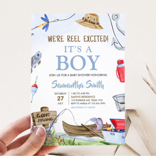 Fishing Baby Shower  Invitation (Little Fisherman Baby Shower Invitation)
