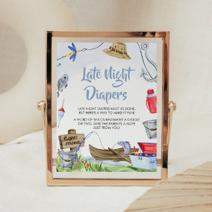 Fishing Baby Shower Late Night Diapers Poster