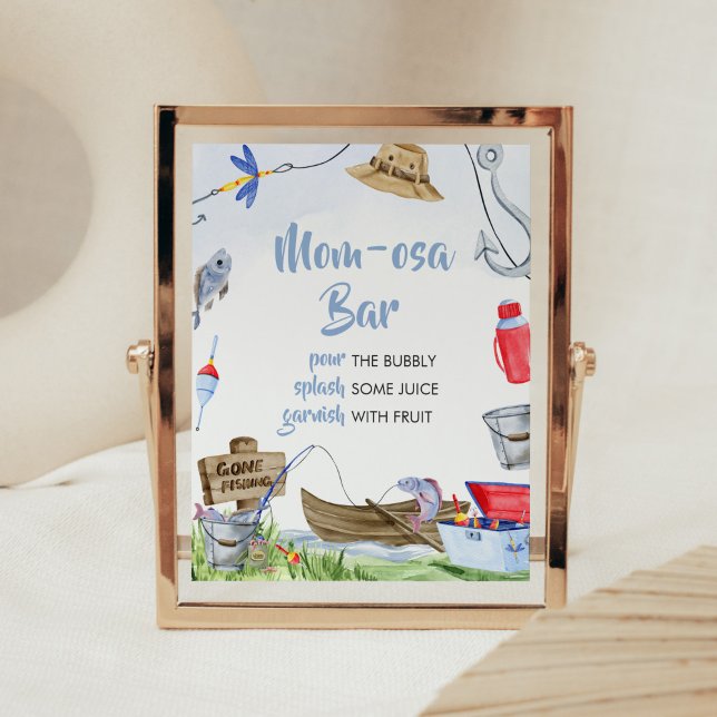 Fishing Baby Shower Mum Osa Bar Poster (Little Fisherman Baby Shower Mom Osa Bar Sign)