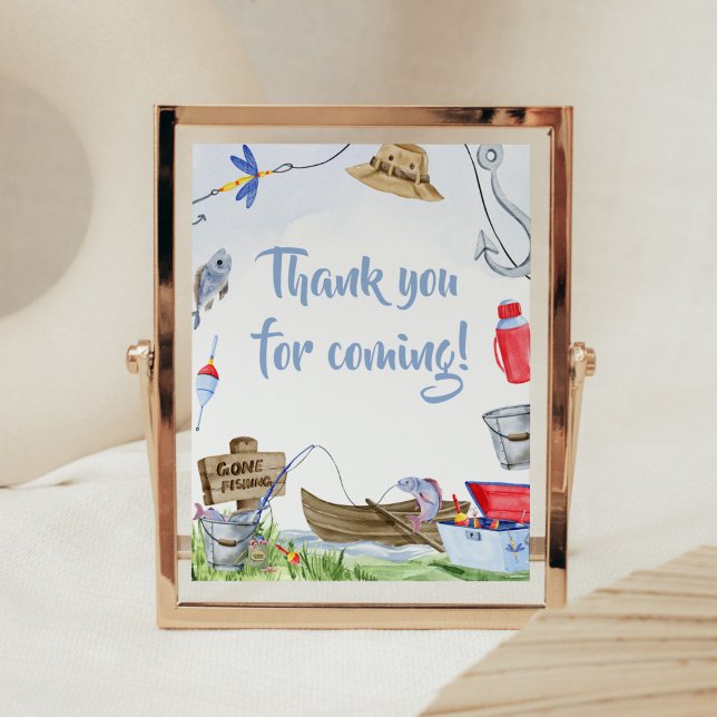 Fishing Baby Shower Thank you for Coming Poster (Little Fisherman Baby Shower Thank you for Coming Sign)