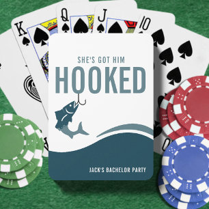 Fishing Bachelor Party Funny She's Got Him Hooked Playing Cards