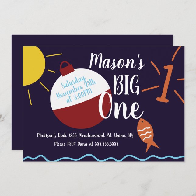 Fishing Bait Party Turning One Fish Ocean Birthday Invitation (Front/Back)