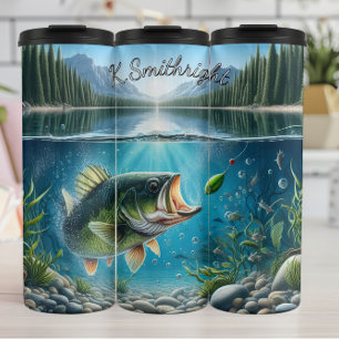 Fishing Bass in Crystal Waters Thermal Tumbler