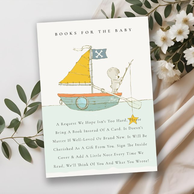 Fishing Bear Star Sailboat Books For Baby Shower Enclosure Card (Creator Uploaded)