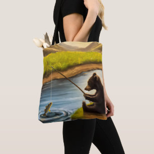 Fishing Bear Tote Bag