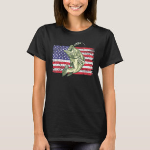 Fishing Big Bass Us American Flag Hooked Bass Fish T-Shirt
