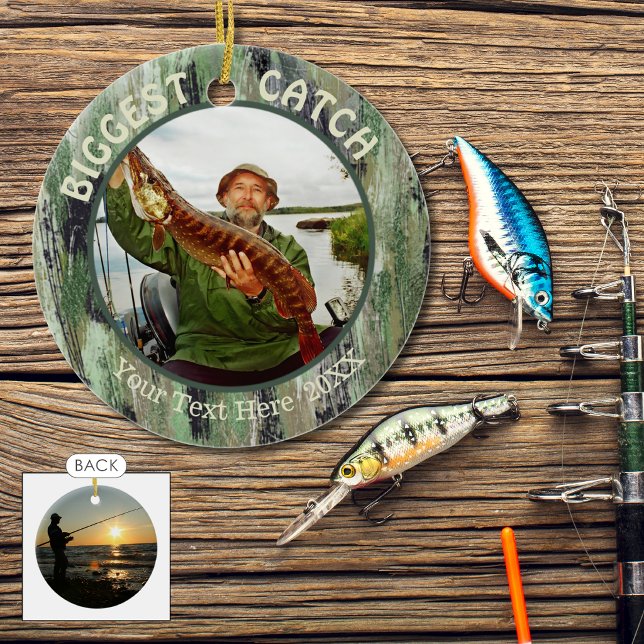 Fishing BIGGEST CATCH, Two Photo Ceramic Tree Decoration (Creator Uploaded)