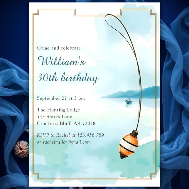Fishing Birthday for Men 30th Birthday Party Invitation (Fishing Birthday Invitation for Men Rustic 30th Birthday Party Invite)