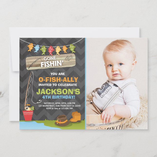 Fishing Birthday Invitation Fishing party Boy (Front)