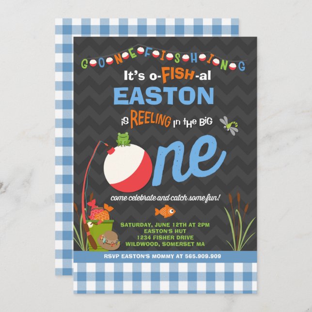 Fishing Birthday Invitation O-Fish-Ally One Party (Front/Back)