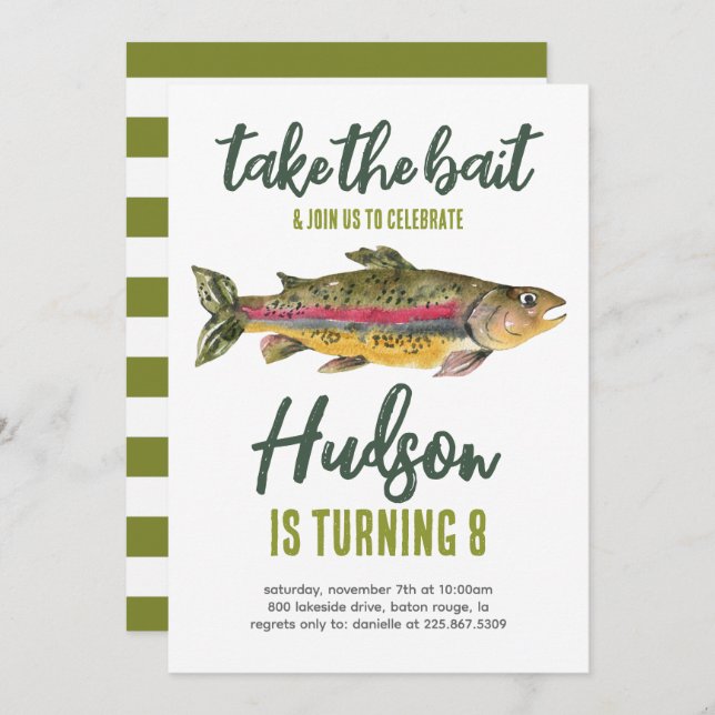 Fishing Birthday Invitation- Take the Bait Invitation (Front/Back)