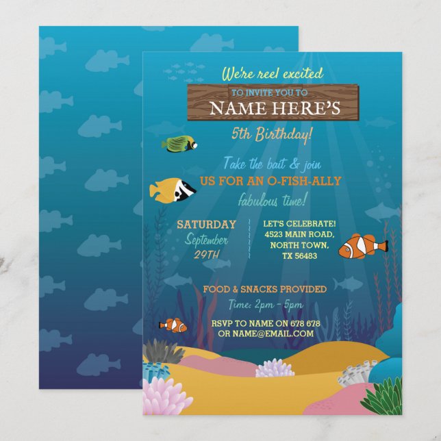 Fishing Birthday Reel Rod Sea Ocean Lake Invitation (Front/Back)