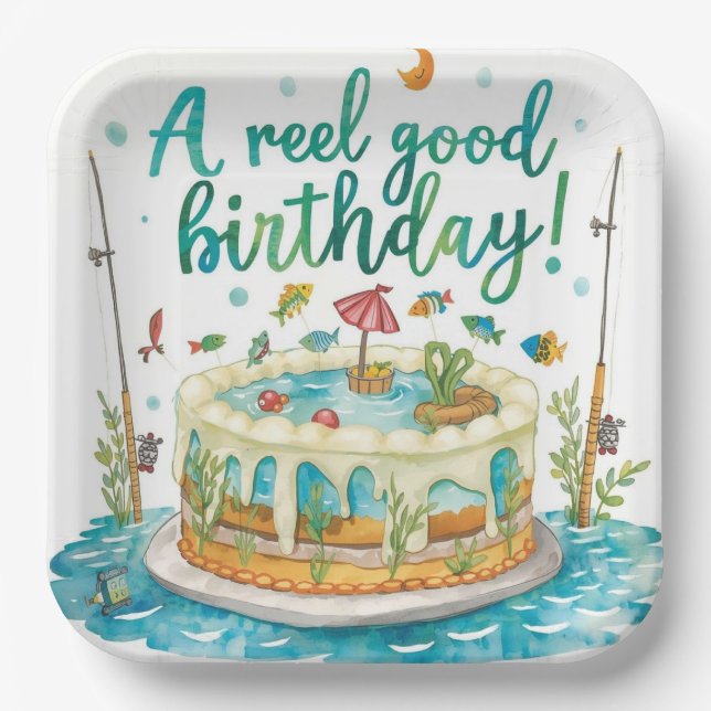 Fishing Birthday themed Anglers Fishermen party Paper Plate (Front)