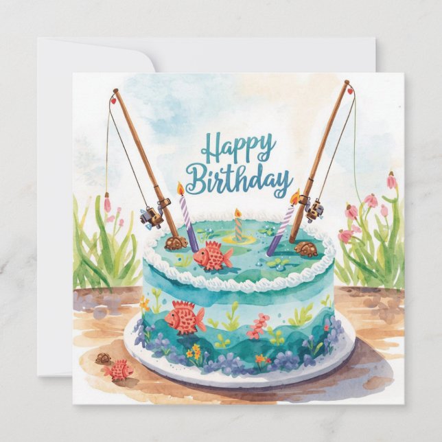 Fishing birthday themed hooked on fun  card (Front)