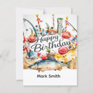 Fishing birthday themed hooked on fun postcard