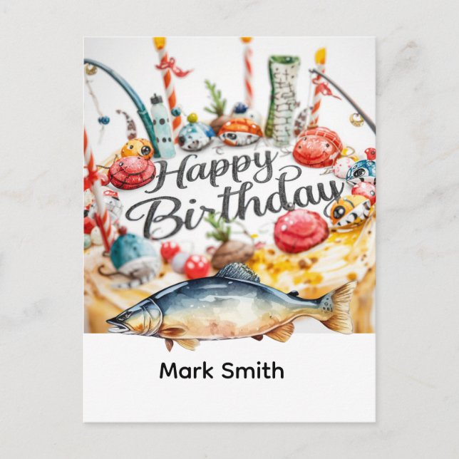 Fishing birthday themed hooked on fun  postcard (Front)