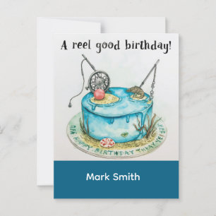 Fishing birthday themed hooked on fun postcard