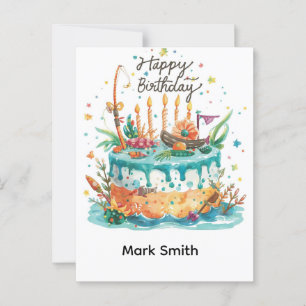 Fishing birthday themed hooked on fun postcard