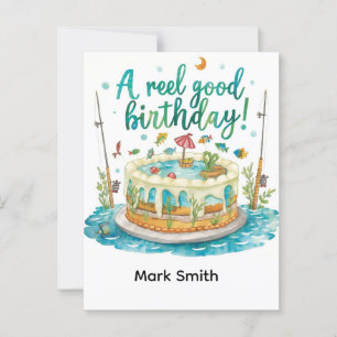 Fishing birthday themed hooked on fun postcard