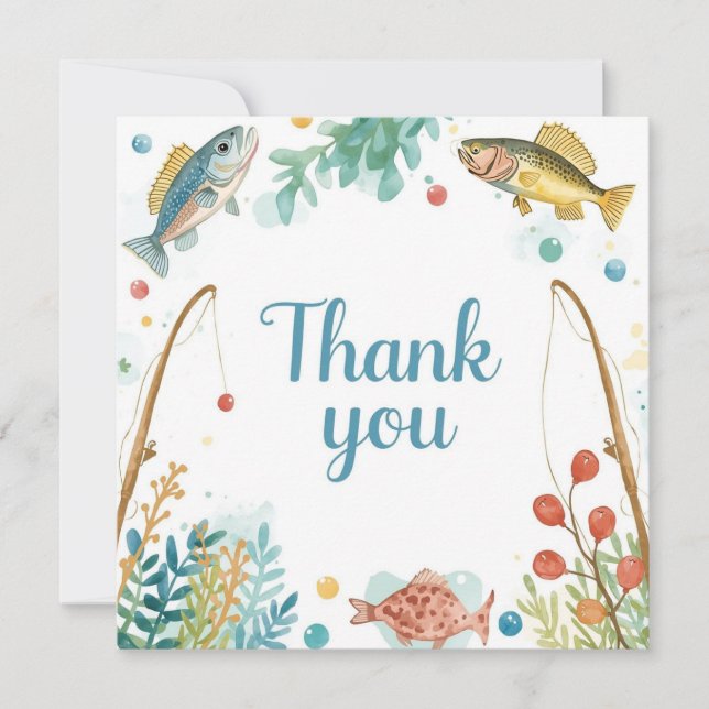 Fishing birthday themed hooked on fun  thank you card (Front)