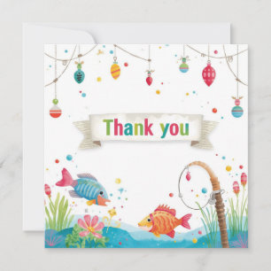 Fishing birthday themed hooked on fun  thank you card