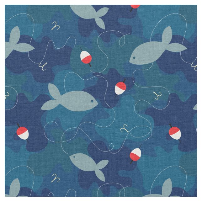 Fishing Blue Camo Pattern Fabric (Close Up)