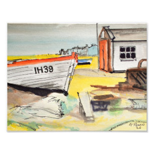 Fishing Boat and Beach Hut Photo Print