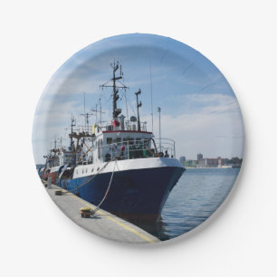 Fishing boat at mooring paper plate