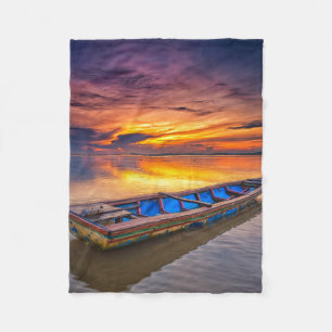 Fishing Boat At Sunrise   Jubakar Beach Fleece Blanket