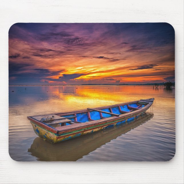 Fishing Boat At Sunrise | Jubakar Beach Mouse Pad (Front)