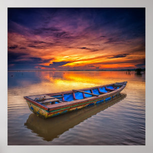 Fishing Boat At Sunrise Jubakar Beach Poster