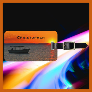 Fishing Boat at Sunset Luggage Tag